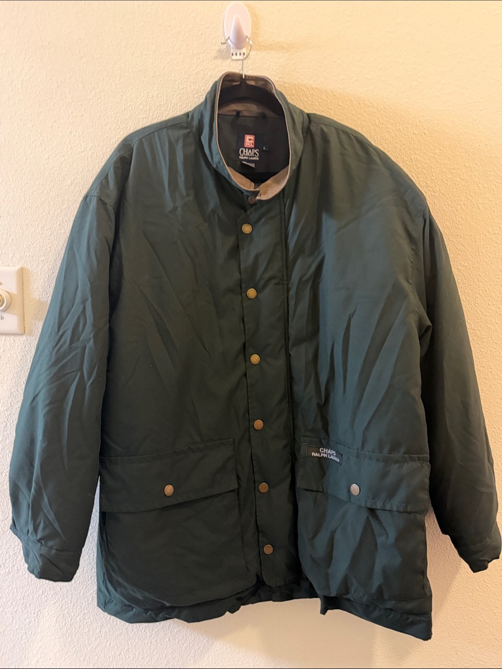 Vintage Chaps Ralph Lauren Men’s L Green Field Jacket Leather Collar
